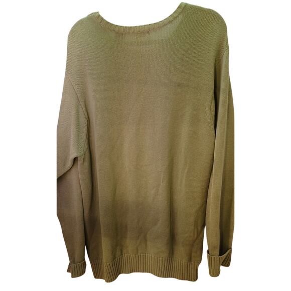 VTG IZOD Men's Large Olive Green Diamond Knit Crewneck Sweater Preppy Old Money - Picture 2 of 7